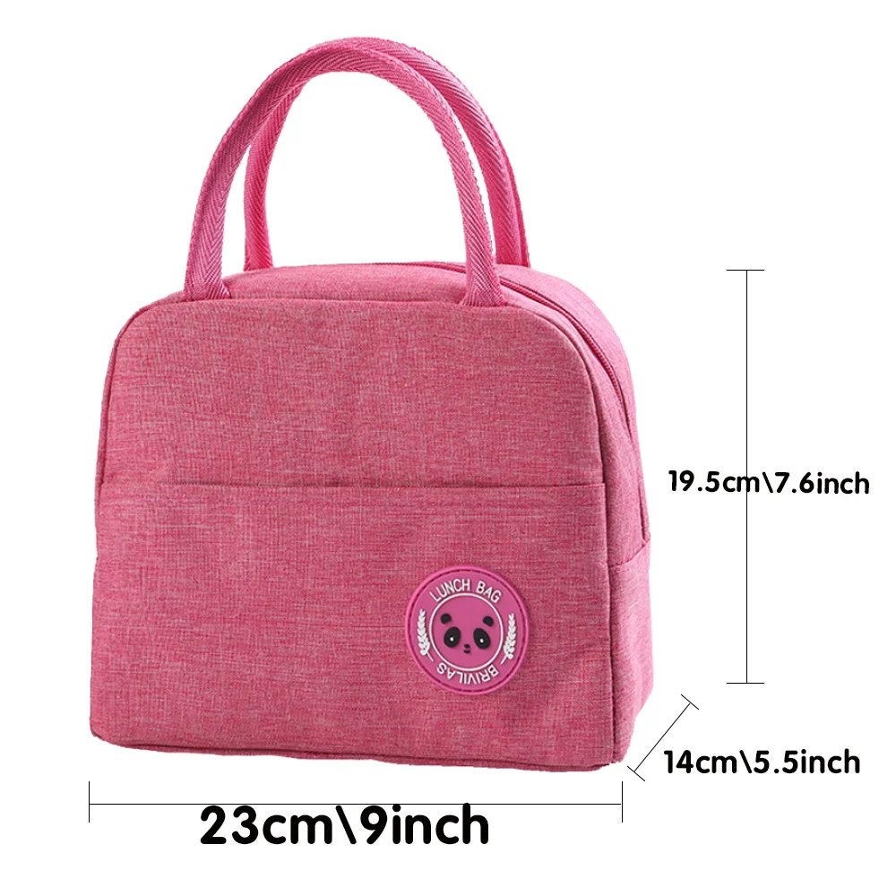 Portable Lunch Bag Thermal Insulated Lunch Box Tote Pink Flower Letter Print Cooler Bento Pouch Food Container Storage Handbag