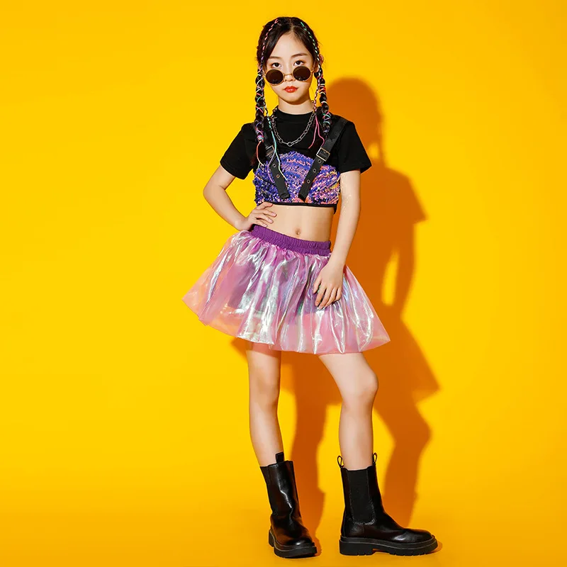 Fille Jazz danse jupe été enfants Hip Hop spectacle pom-pom girl Performance jupe Jazz danse jupe Performance de la mode