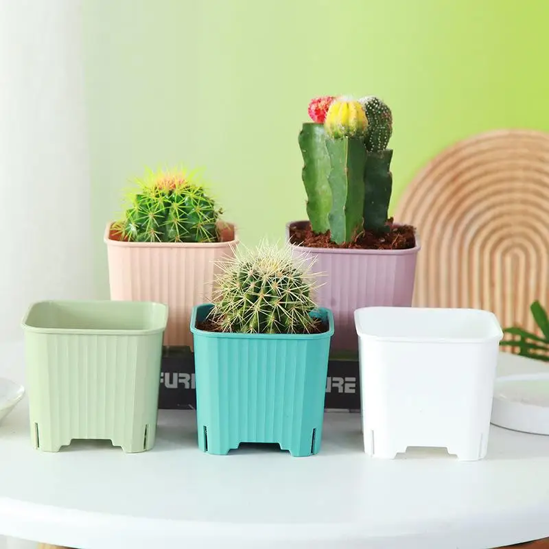Square Plastic Pots With Drainage Hole MultiColor Breathable Plant Nursery Pot For Balcony Office Home Cactus Herb Gro