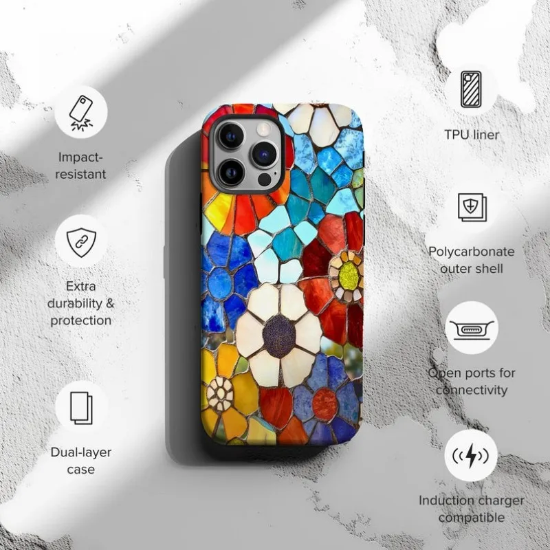 Colorful Stained Glass Floral Mosaic Phone Case For IPHONE 16 15PRO MAX 14 13 12 11 Acrylic TPU Two in one magnetic Phone Cases