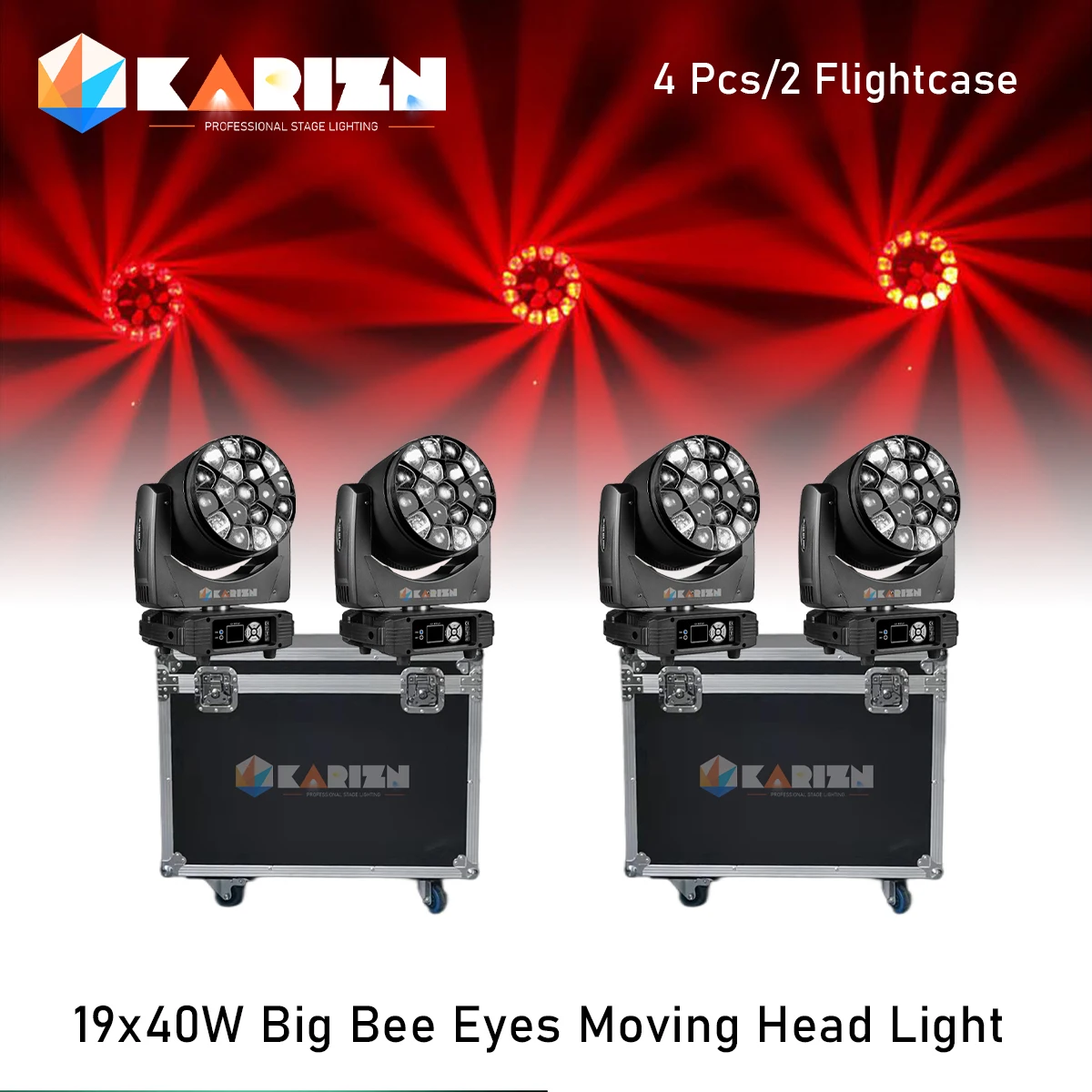 0 Tax 4Pcs LED Beam 19X40W Big Bees Eyes RGBW  Moving Head Light With 2 Flycases For Bar Disco Wedding Party Nightclub Stage