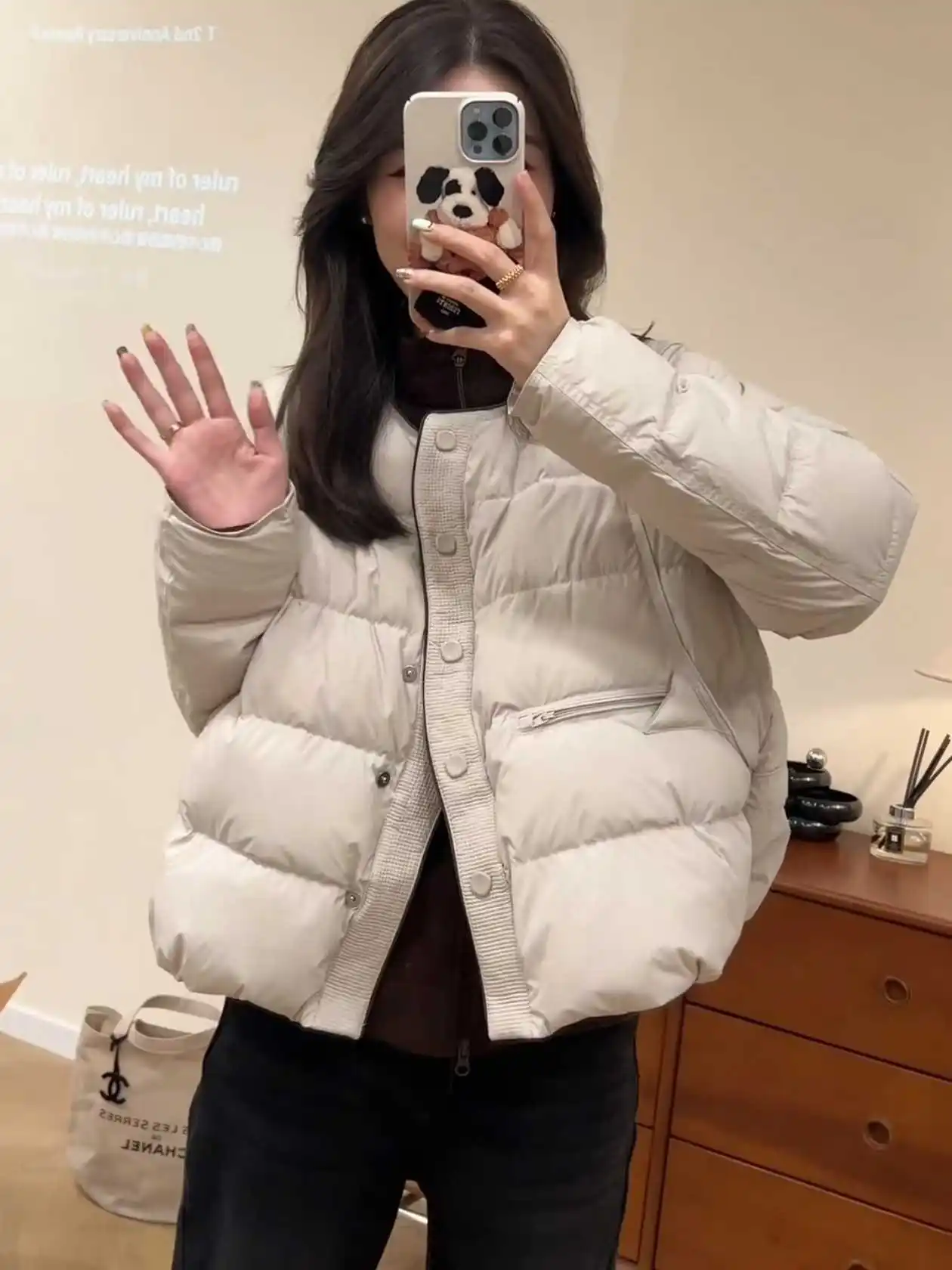 

Lightweight Short Puffer Jacket Women's Winter Fashion round Neck Loose White Duck down Warm Outerwear Thin Quilted Coat