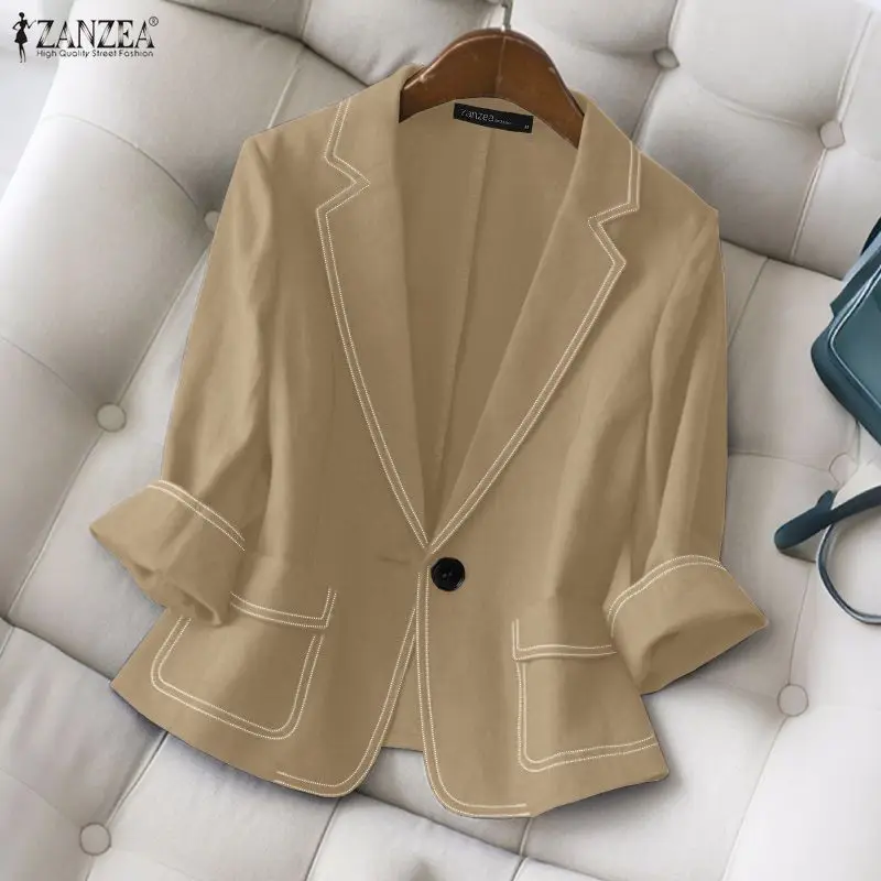 ZANZEA mode femmes Blazer automne revers cranté à manches longues contraste-point vestes printemps léger manteaux femme vêtements