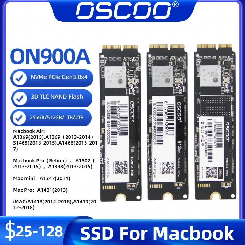 OSCOO NVMe SSD for Macbook PCIe3.0x4 Internal Solid-state Drive 256GB 512GB 1TB M2 SSD for 2013 2015 A1502 A1398 SSD for Laptop