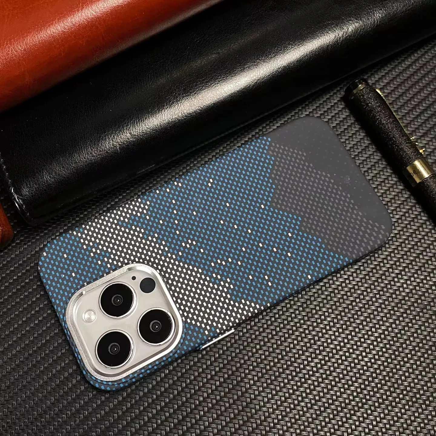 

3D Carbon Fiber Relief Texture MagSafe Phone Case for iPhone 17 16 15 14 Pro Max Wireless Charging Alloy Lens Frosted Hard Cover