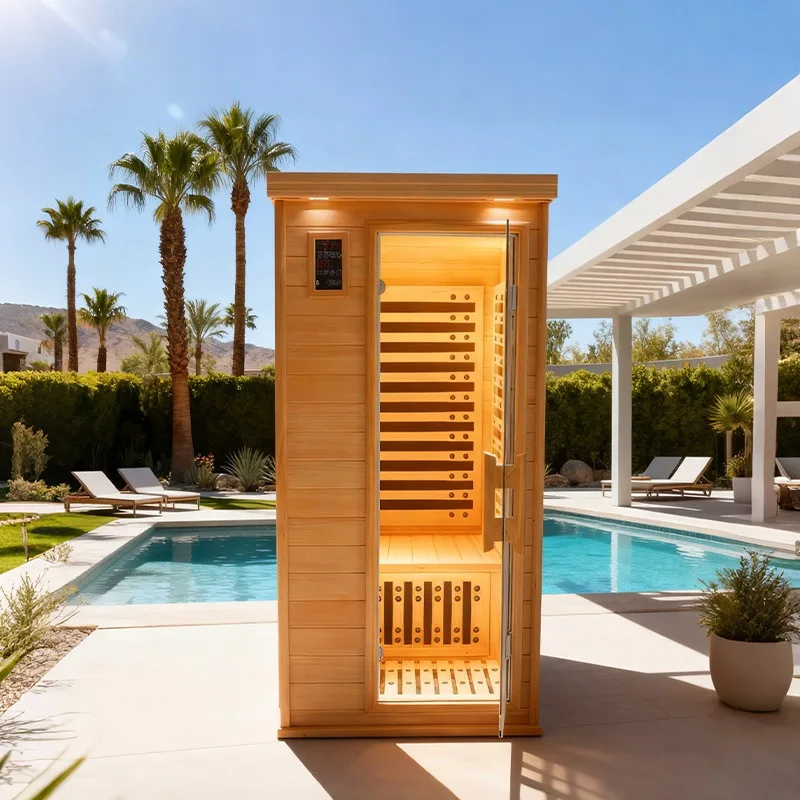Smart Home Infrared Sauna House With Red Light Therapy Hemlock Wood 2 Person Dry Steam