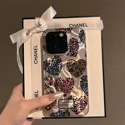 Leopard Print Heart-shaped Glossy Phone Case for iPhone 16 ProMax 15 Plus 14 13 12 11 XSMax XR Fashionable Protective Back Cover