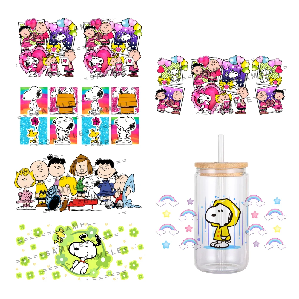 Fashion Cartoon  Snoopy 16OZ UV DTF Cup Wraps Transfer Sticker For Glass Libbey Can Bottle Selfadhesive Washable DIY Custom