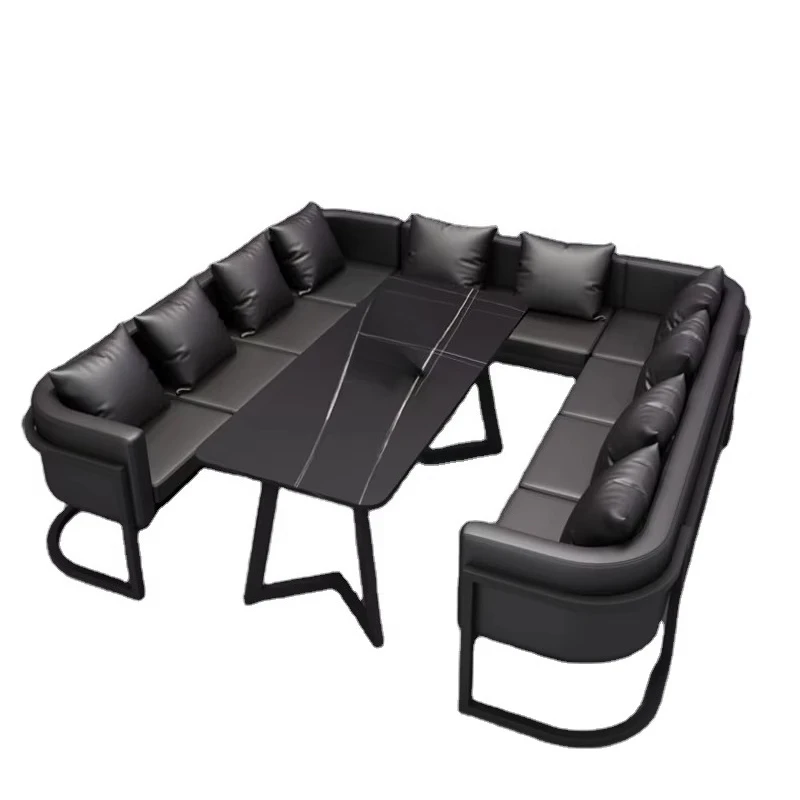 Modern Industrial Style Metal Black U-Shaped Leather Combination Corner Sofa Set