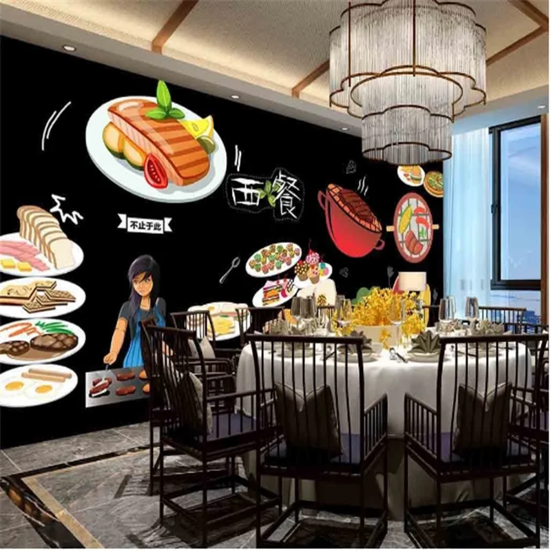 

Custom Bread Burgers Western Fast Food Restaurant black Background Wall Mural Wallpaper 3D Snack Bar Hamburger Pizza Wall Paper