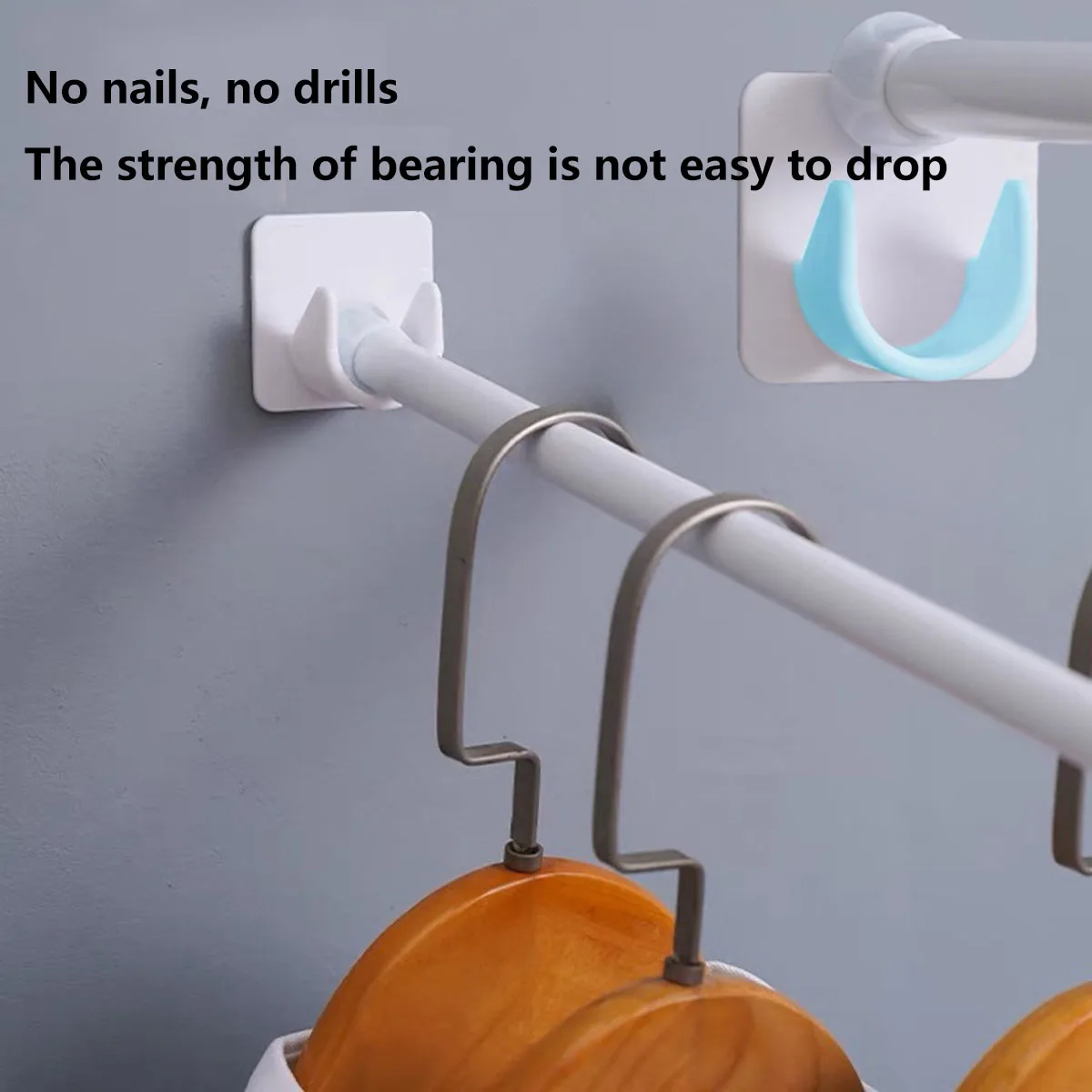 2pcs Strong Curtain Rod Bracket Holders Hooks Self-adhesive Adjustable Curtain Fixing Clip Punch-free Household Pole Support