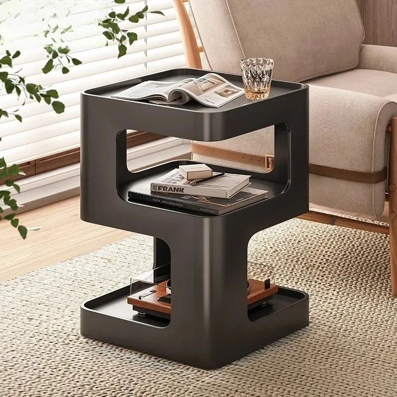 

Iron Edge Table, Movable Iron Sofa Edge Cabinet, Rock Board Bedside Table, Light Luxury,Living Room Simple Modern Coffee Table,