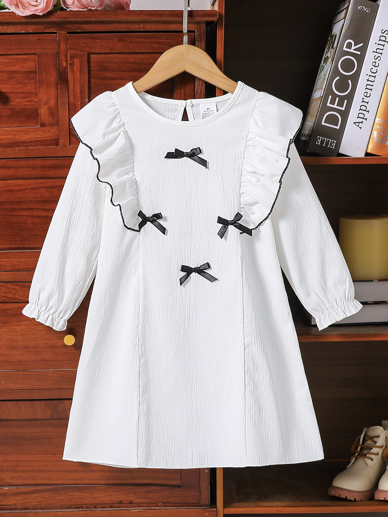 Autumn New Fashion Casual Girl Elegant Ruffle Round Neck Long Sleeve Casual Dress
