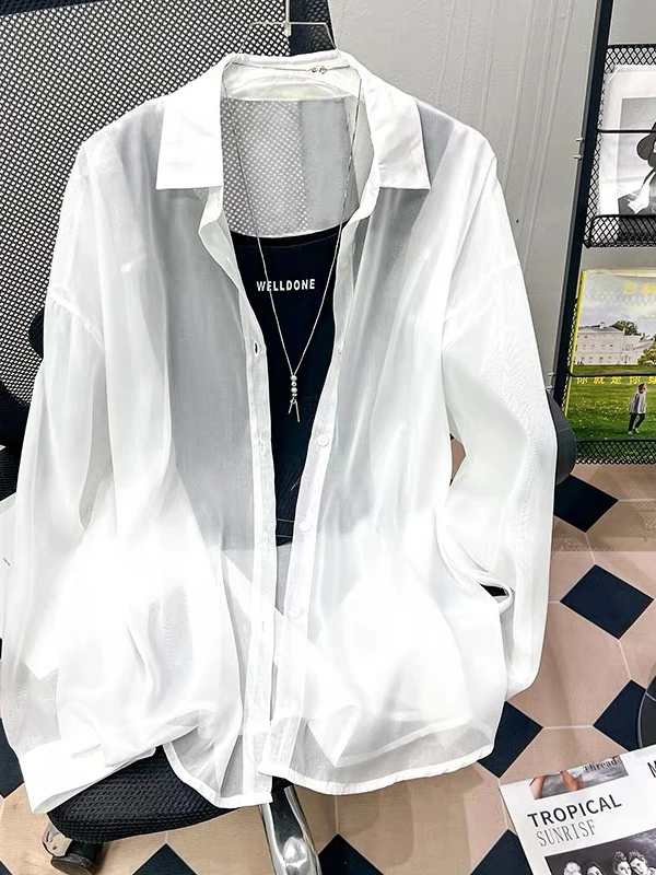 

New 2025 Women's Ultra-Smooth Loose Sun Protection irt Pearl Silk Ice Sensation Casual Outerwear Long Sve Collar