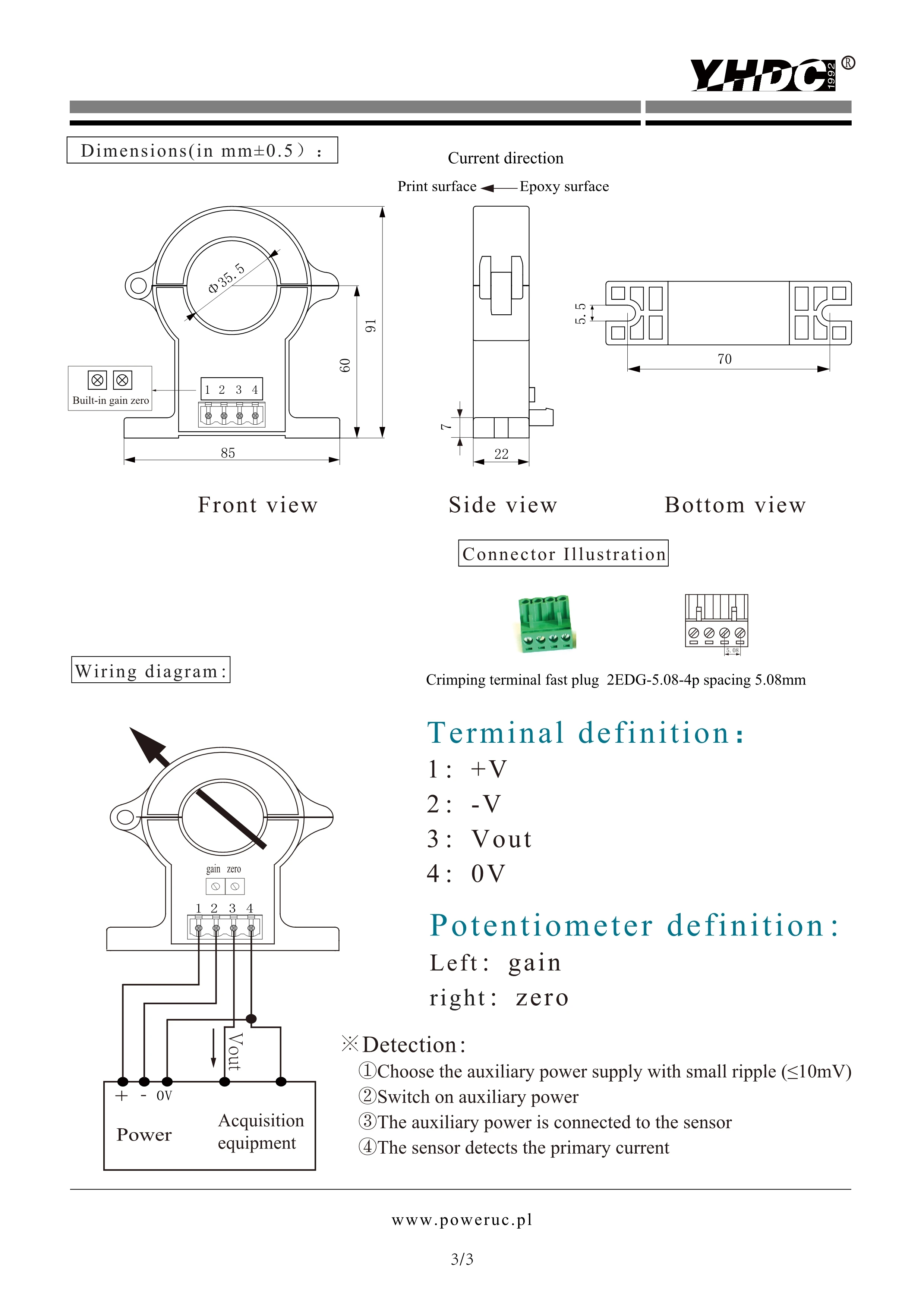 Wejście HST35 ± 200A ± 500A ± 800A ± 1000A ± 1200A ± 1500A wyjście ± 4V 1% napięcie ± 15V DC-25KHz rdzeń dzielony czujnik prądu typu płytowego