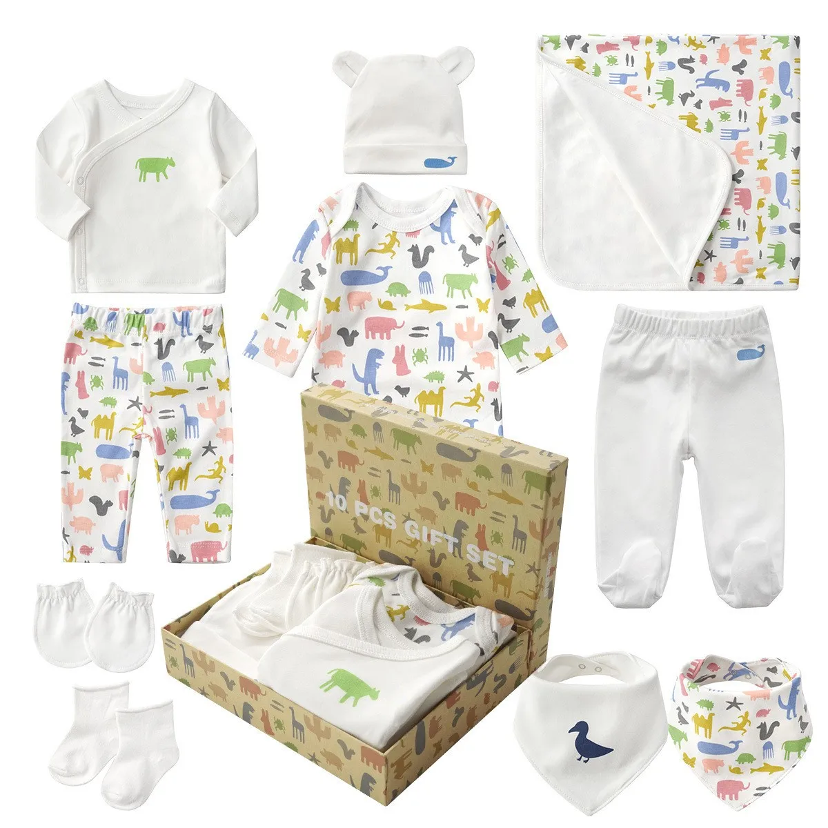 

10pcs Newborn Baby Clothes Set 100% Pure Cotton Animal Pattern Clothing Set Newborn Gift Birthday Gift Four Seasons Baby Clothes