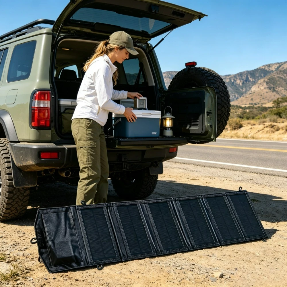USB Solar Panel Foldable 25W 100W Portable Waterproof Solar Charger High‑Speed Dual USB Output for Outdoor Camping Hiking