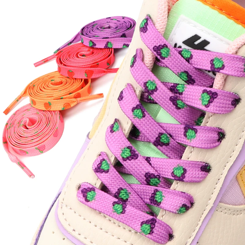 

Fruit Shoelaces Floral Print Flat Shoe Laces For Sneakers Canvas Shoes Accessories Sports Shoelace Strawberry Grape Peach