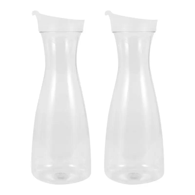 PZHI-2Pcs Plastic Water Carafes With White Flip Tab Lids- Food Grade & Recyclable Shatterproof Pitchers - Juice Jar