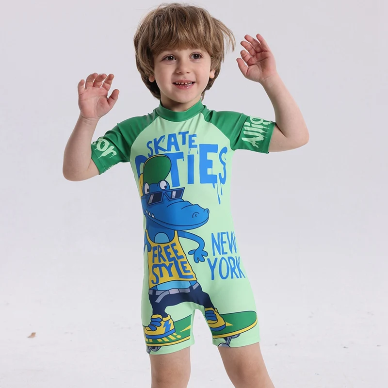 Summer Boy One Piece Swimwear Cute Cartoon Print Swimsuit Cool Fast Dry Sun-Proof Bathing Suit Toddler Kids Surfing Beach Wear