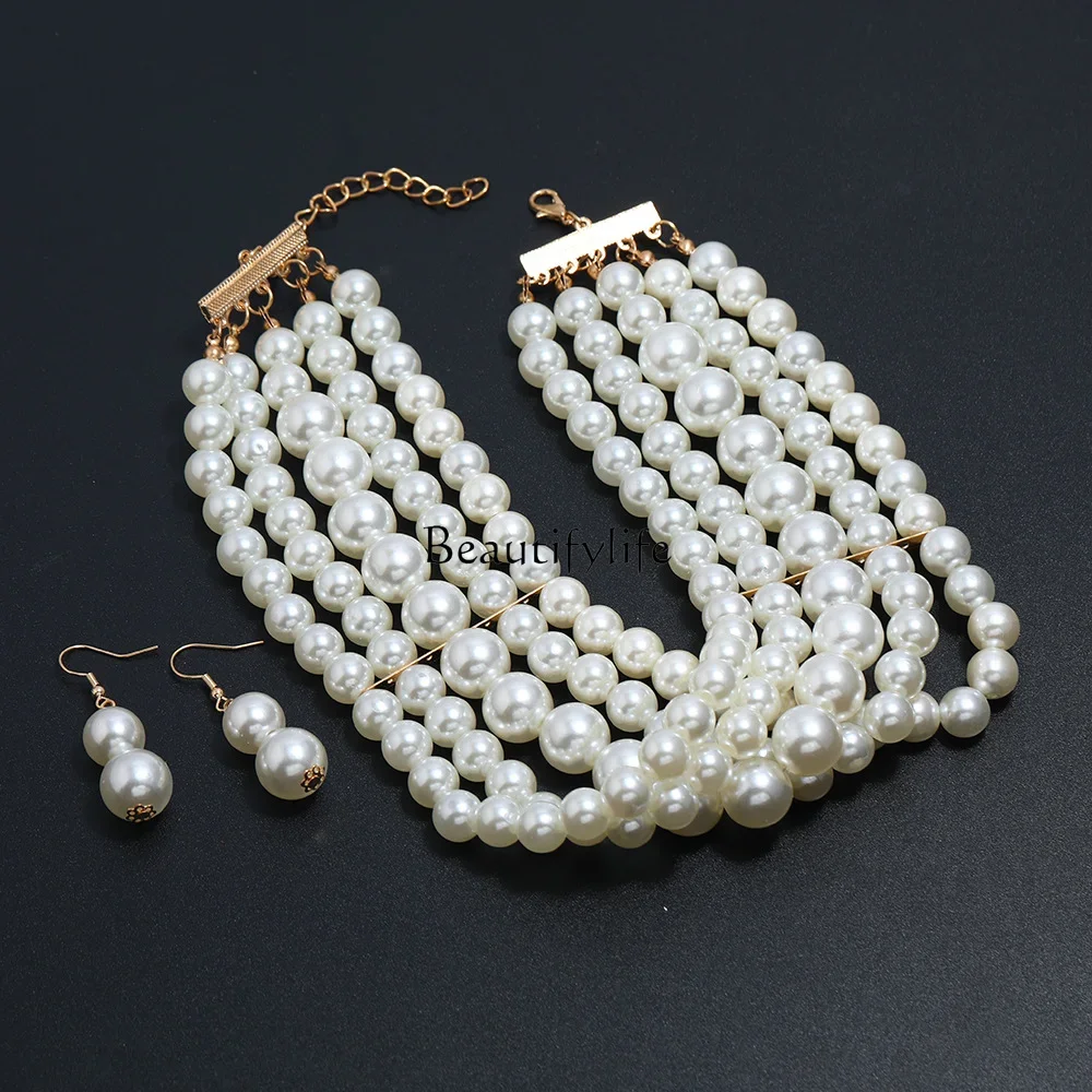 

New multi-layer wide pearl short fashion temperament scarf collar wedding dress neck accessories