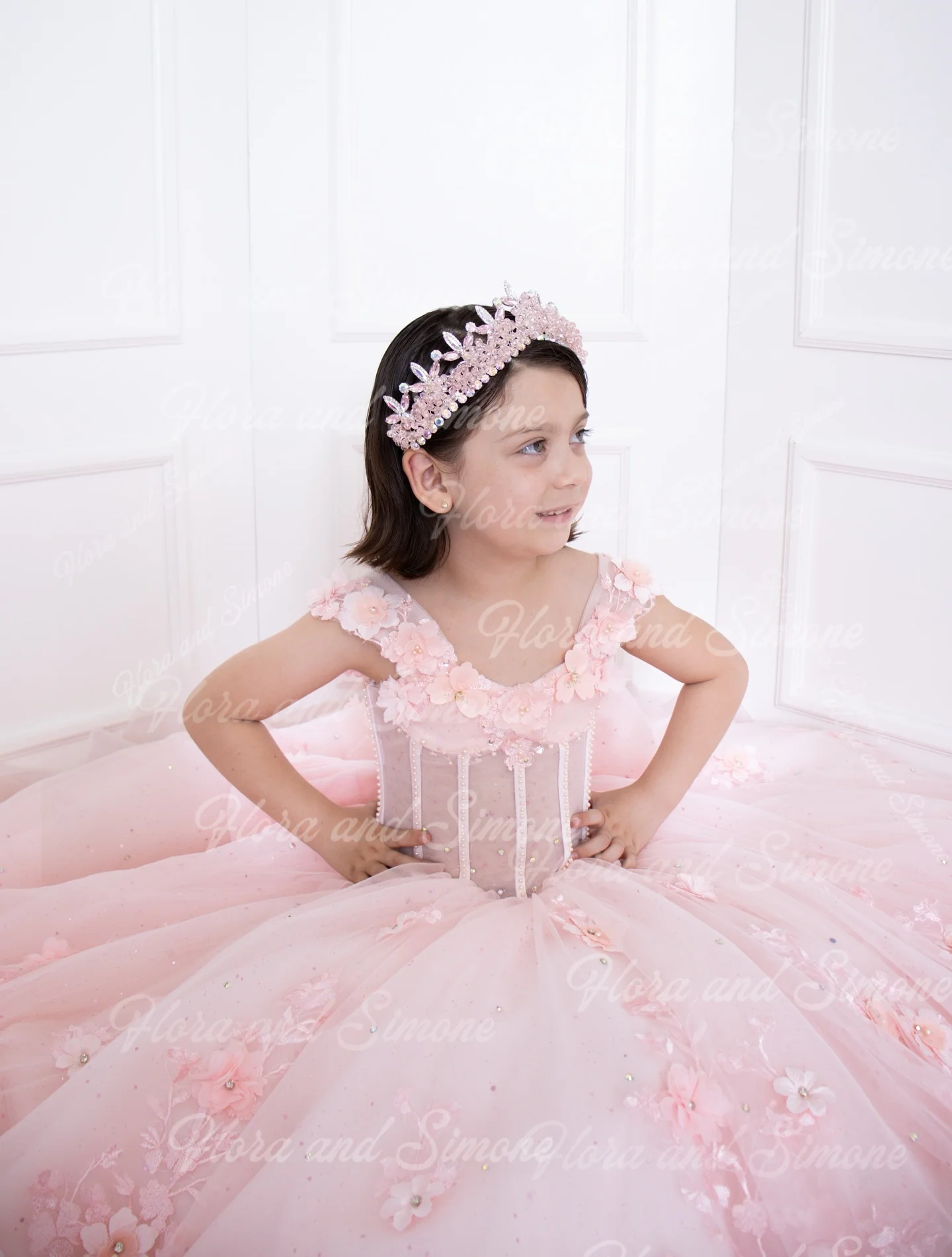 فستان فتاة الزهور الأرجواني ثلاثي الأبعاد لحفلات الزفاف بدون أكتاف لؤلؤ فاخر من التول للأطفال أول فستان حفلة عيد ميلاد إفخارستيا #3