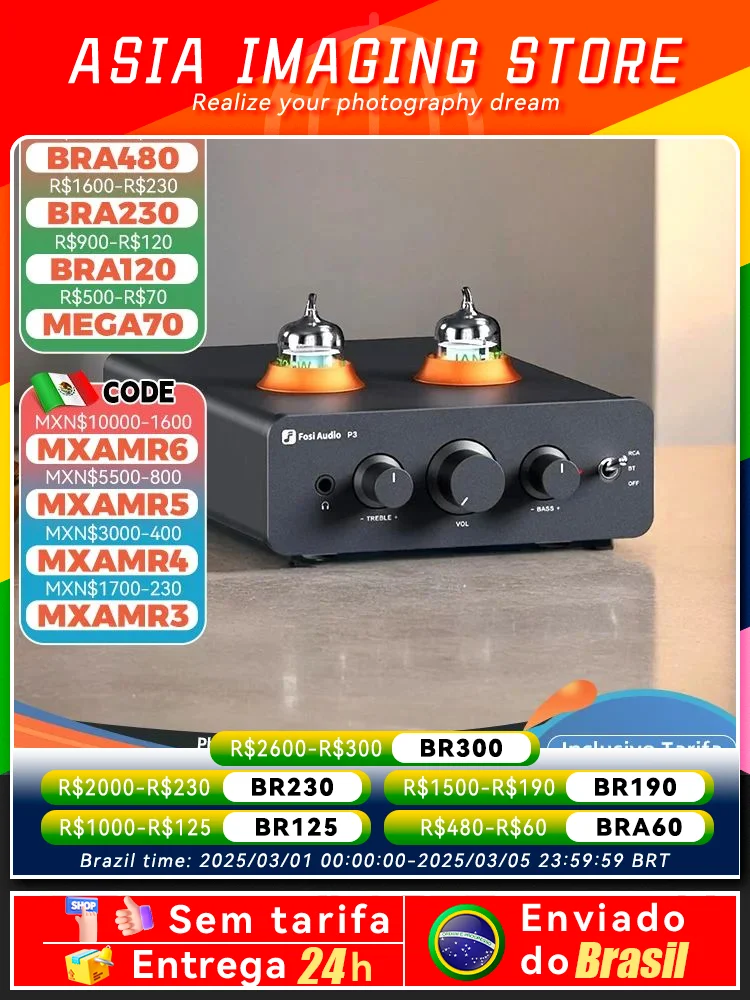 Fosi Audio P3 บลูทูธเครื่องขยายเสียงหลอดไฮไฟสเตอริโอ Preamplifier วาล์วสูญญากาศ Treble & Bass Tone Control สําหรับลําโพงบ้าน