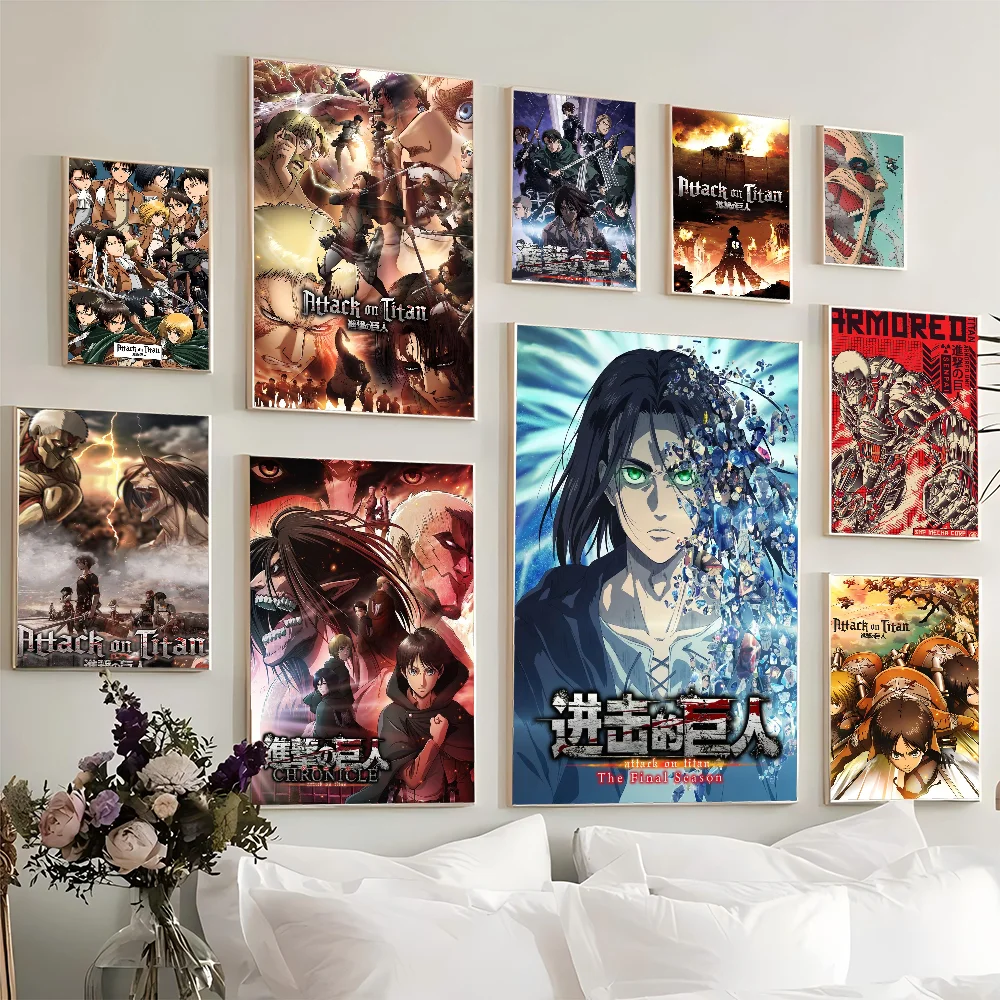 Attack On Titan Self-adhesive Art Poster Waterproof Paper Sticker Coffee House Bar Posters Wall Stickers