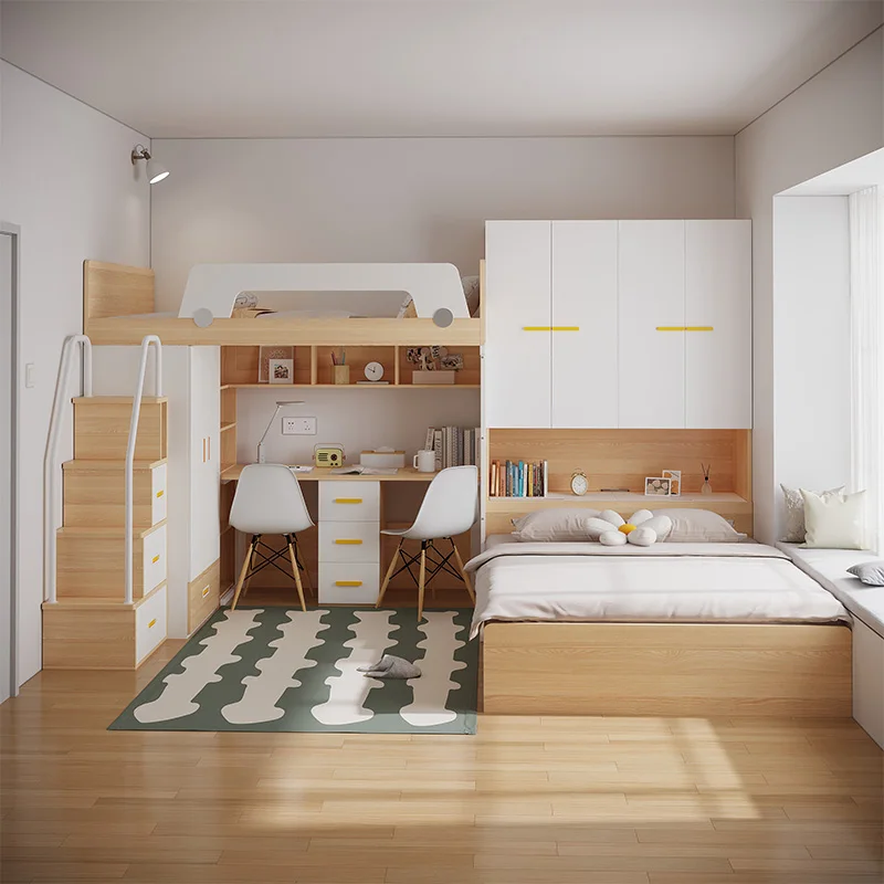 Multifunctional tatami children's combination bed, high and low beds, alternating bunk beds, living room, bedroom