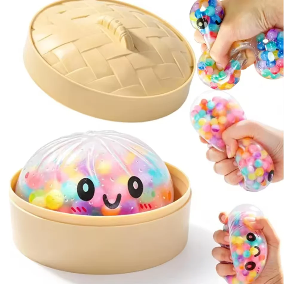 Colorful Rainbow Dumpling Glitter Dumpling Squishy with Box Dumplings Sensory Squeeze Toy for Stress Relief Toys