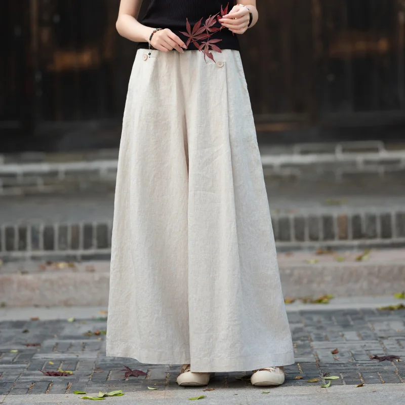 Yourqipao Linea autunnale Pantaloni stile cinese retrò Arte Sottile Casual Comodo Pantaloni con piedi grandi Pantaloni da yoga a gamba larga per le donne