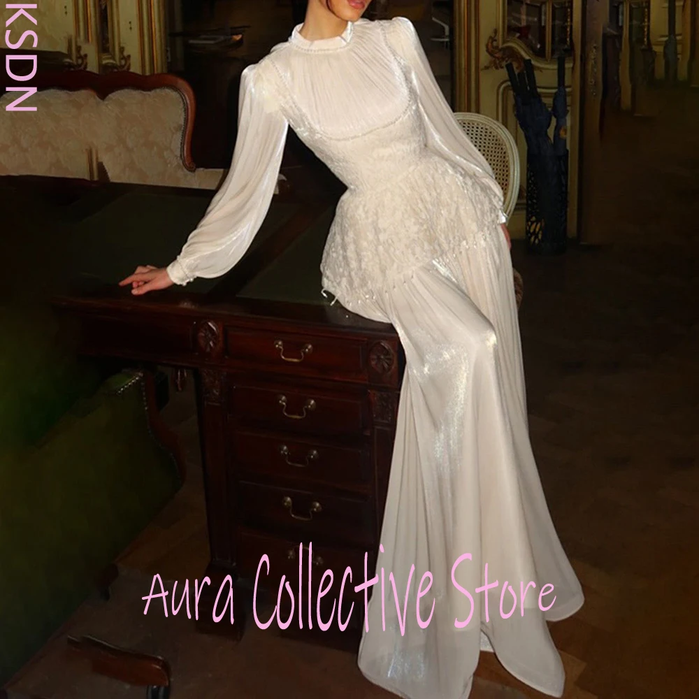 Vintage-Inspired White Women Maxi Dress with Lace & Glittery Fabric Elegant Retro Style for Timeless Wedding & Special Occasions