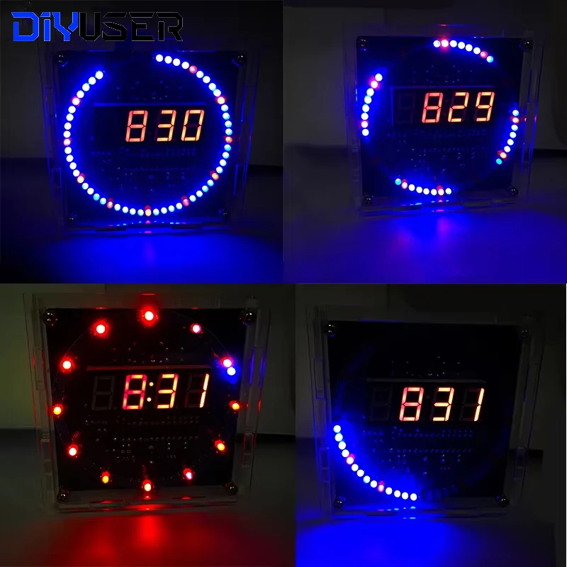DIYUSER DIY obrotowy cyfrowy moduł wyświetlacza LED Alarm elektroniczny zestaw zegara cyfrowego 51 SCM tablica edukacyjna 5V DS1302 — zdjęcie 6
