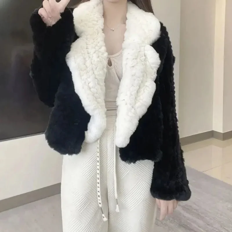 New Imitation Rabbit Fur Double-sided Woven Imitation Fur Long-sleeved Short Mao Mao Women's Jacket Douyin Same Style Comfort