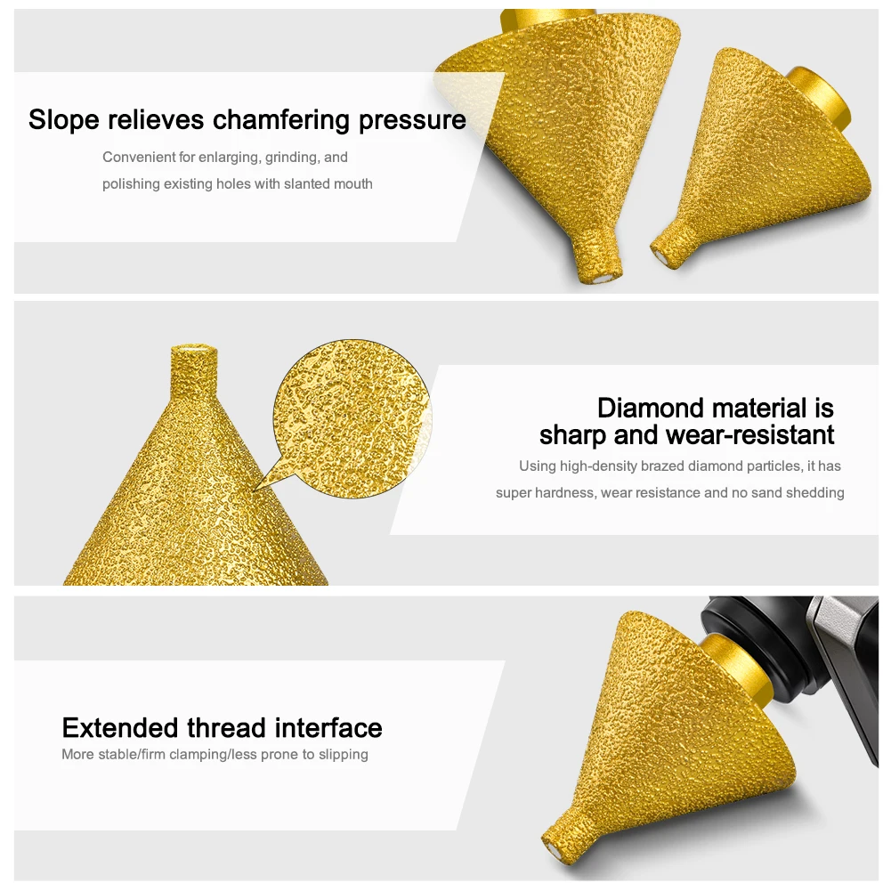 เพชร Chamfer Reaming บดขอบตัด Multi-Function Bit เปิดกระเบื้องหินอ่อนกรวยแก้วเจาะเครื่องมือแกะสลัก