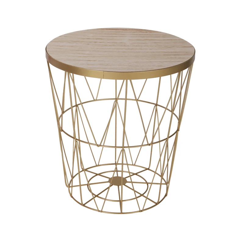 

Hot selling promotional elegant design metal round side tables coffee table for living room furniture storage basket