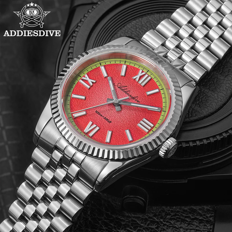ADDIESDIVE Sapphire Crystal Ladies Quartz Watch Luxury VH31 100m Waterproof BGW9 Super Luminous Diving Woman Steel Wrisrtwatch