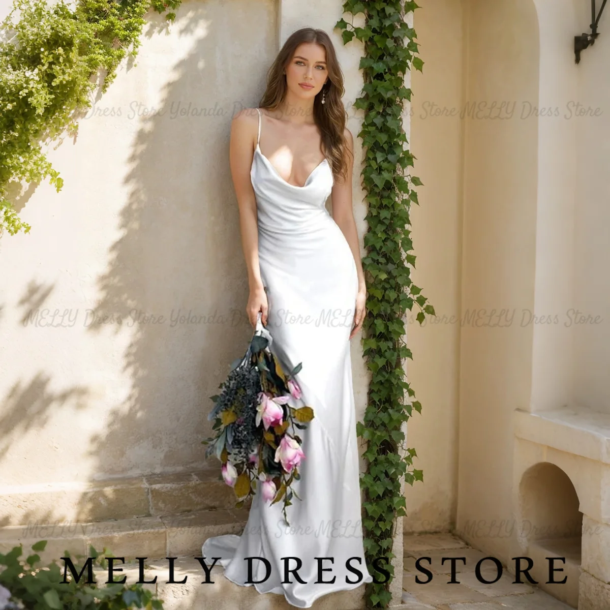 Melly Wedding Dress Sexy Spaghetti Strap Low-cut Dresses for Women vestido de novia Open back Mermaid Sweep Train Customized New