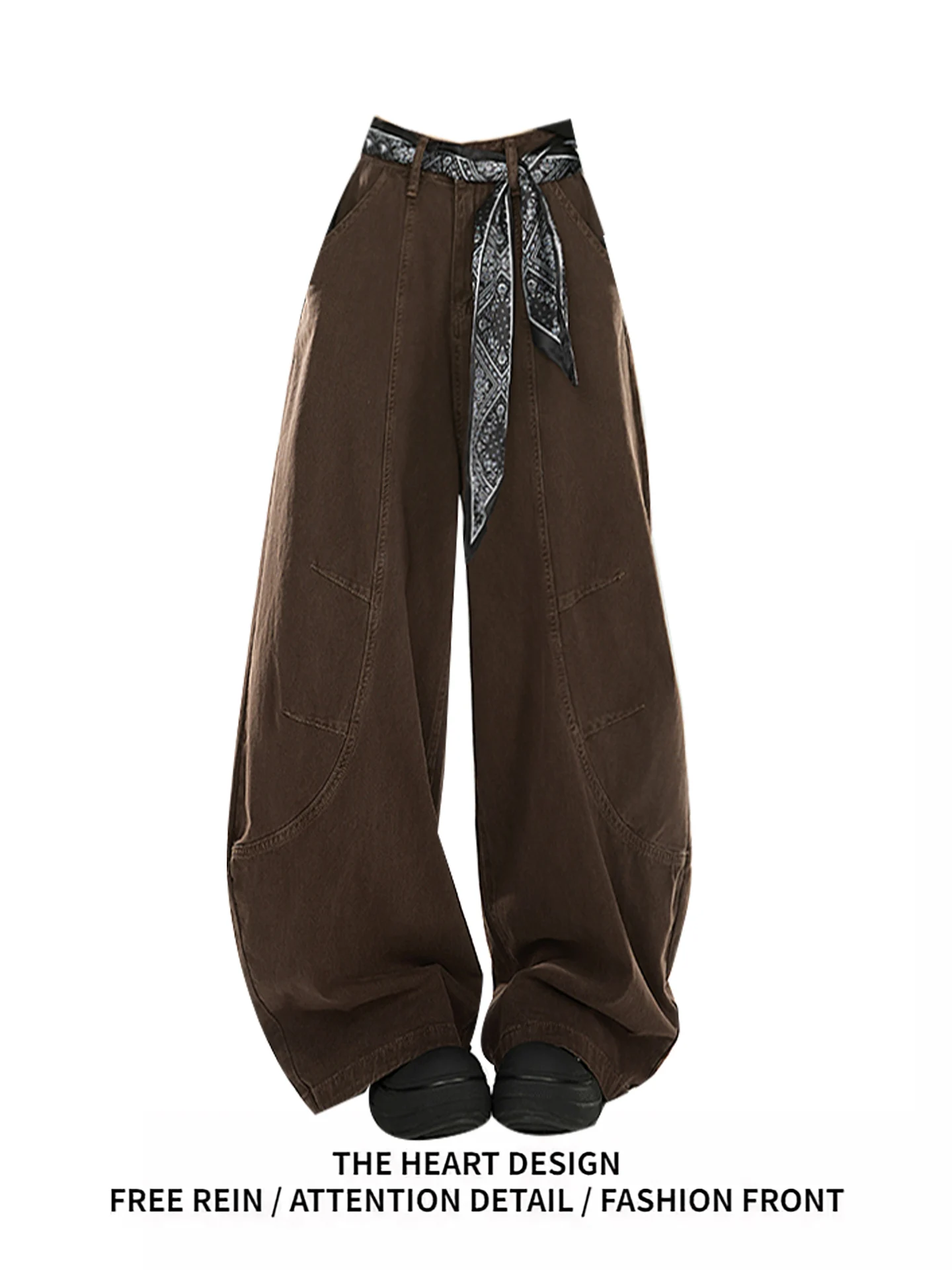 

Американские ретро-джинсы с широкими штанинами, высокой талией, свободного кроя, стройнящие, струящиеся, из денима, для женщин, цвет кофе