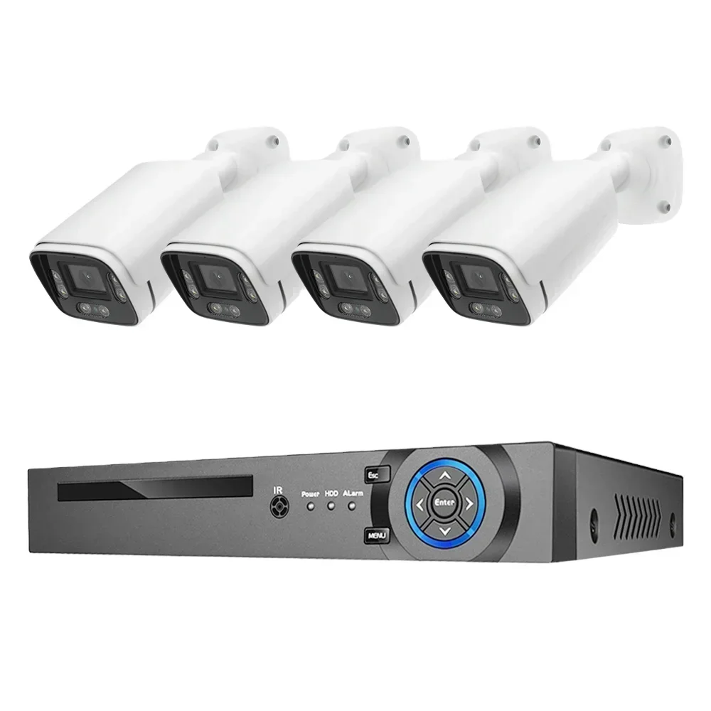 New 4 Channels Outdoor Face Detection H.265 4K 8MP Wired POE IP Network NVR Kit Home Surveillance CCTV Security Camera system