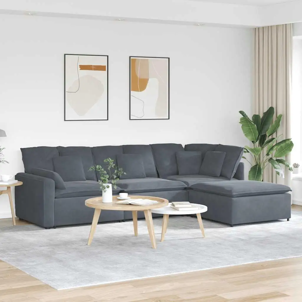 

Modular Dark Grey Velvet Sofa Set Metal Frame Oversized Comfortable Seating