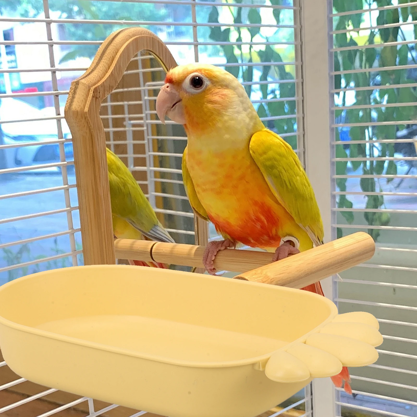 

Yellow Plastic Bird Bathtub Budgie Bath Tub Carrots Parrot Holder Cage Hanging Bird Bath Supply Basin Pet Birds