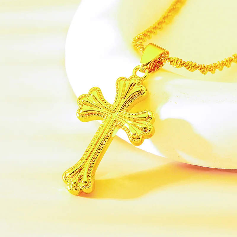 

Luxury 24K 9999 Pure Gold real gold Men's Women's Cross Pendant Necklace