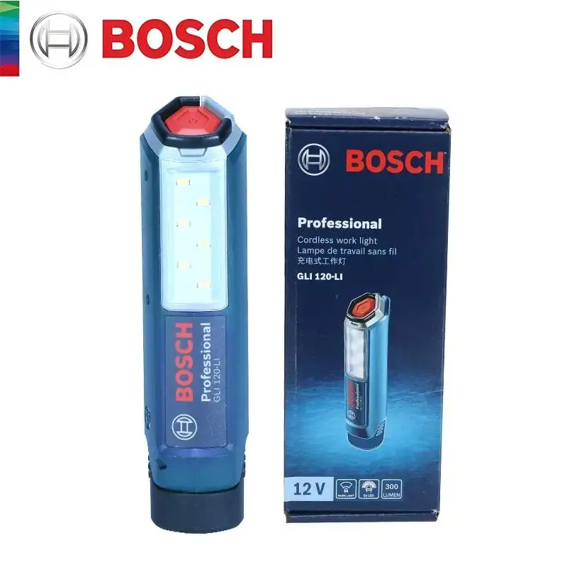 bosch gli 120 levou luz de trabalho 12v luz ao ar livre sem fio 300 lumen baixo consumo de energia sem bateria 01