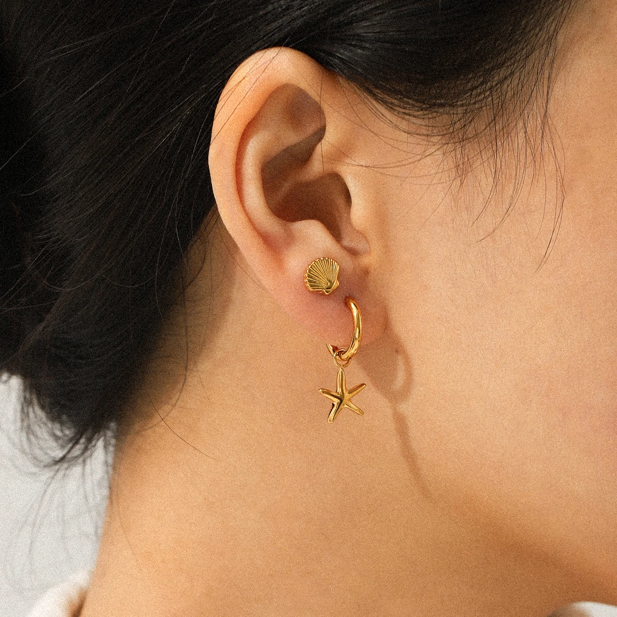 

Huang Chao Stainless Steel 18k Gold Plated Beach Series Shell Smooth Starfish Pendant Earrings For Women's Jewelry Accessories