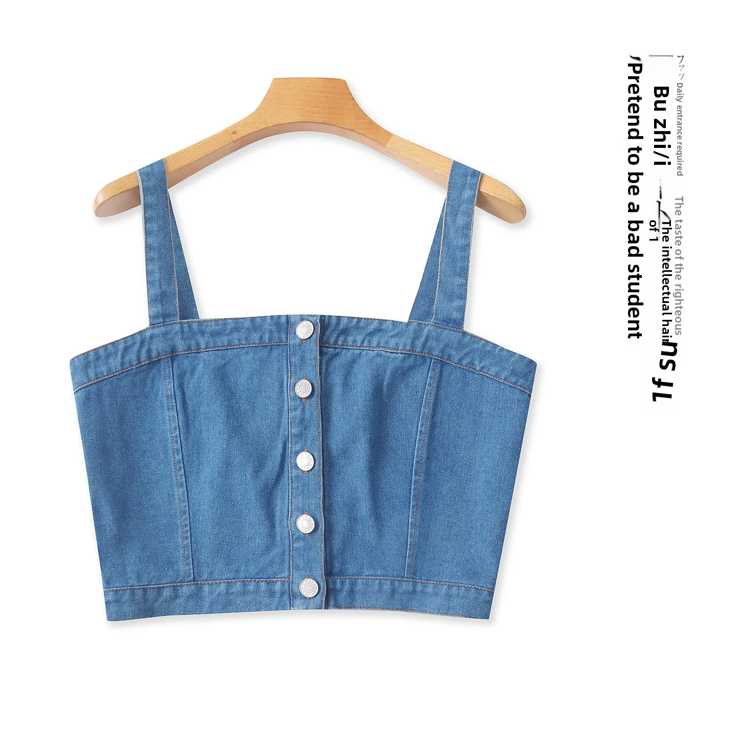 Verstellbare Single-Bule Crop-Top Denim Strapl Damen Weste Sommer New Sle Empire Wave Ort Länge Farbe