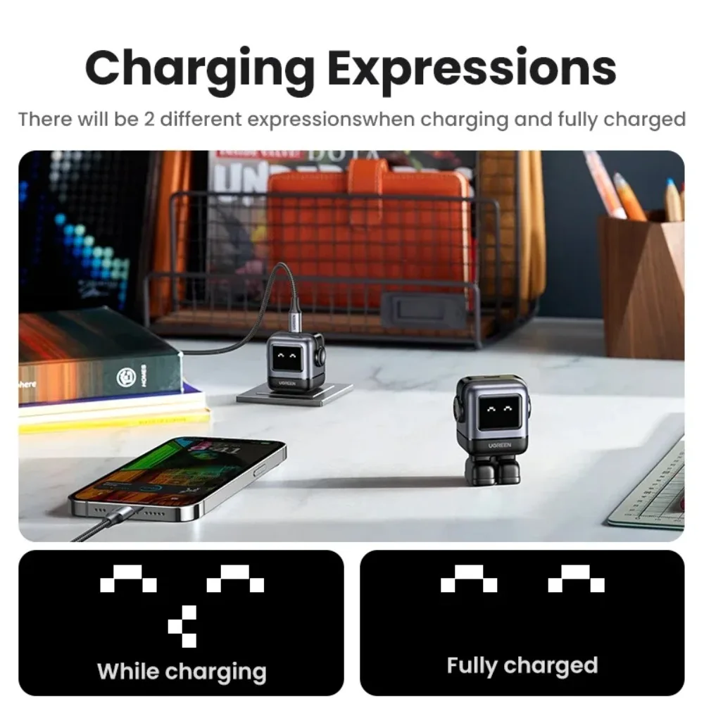 UGREEN 30W GaN Charger Portable with LED Screen PD Fast Charger Robot Design Quick Charge Multiple Protections for iPhone 17 Pro