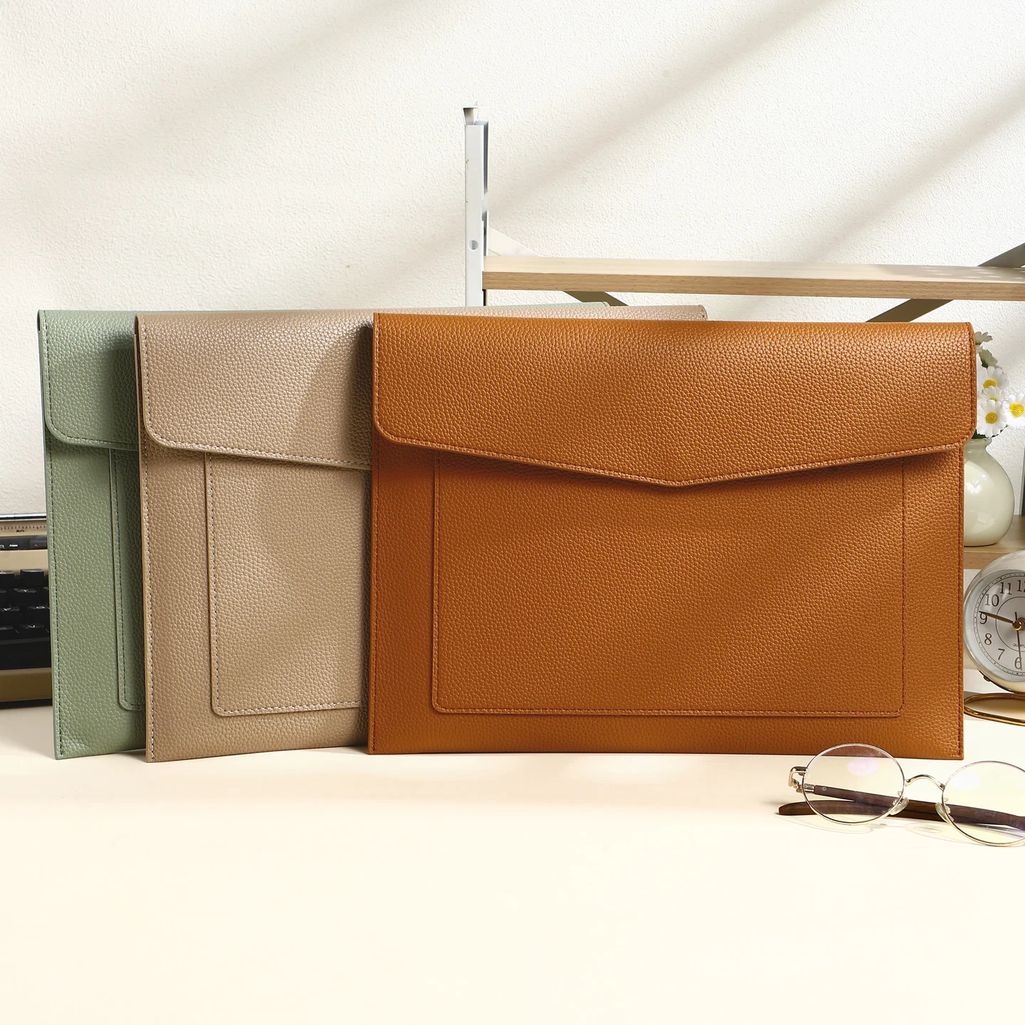 

1Pc 13.4 Inch Heavy PU Leather A4 File Bag Stationery - Fashionable Office Supplies for Office & School Organization