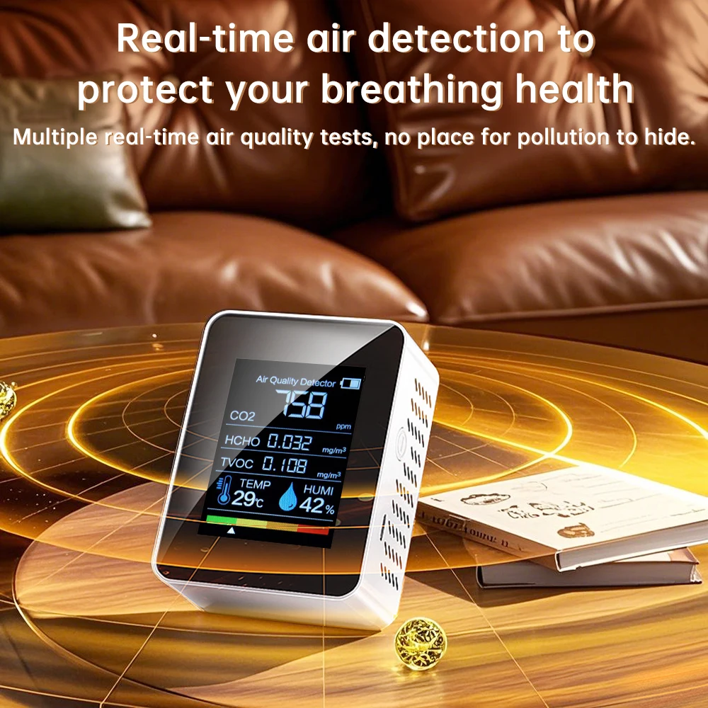 Monitor della qualità dell'aria 5 in 1 Monitor della formaldeide HCHO/TVOC/CO2/Rilevatore di temperatura/umidità Allarme Misuratore di CO2