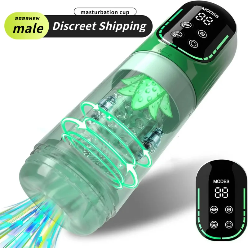 التلقائي مص لعق ذكر الاستمناء 7 Thrusting دوران LCD فراغ القضيب مضخة جيب حقيقي كس الضارب اللسان الجنس لعب
